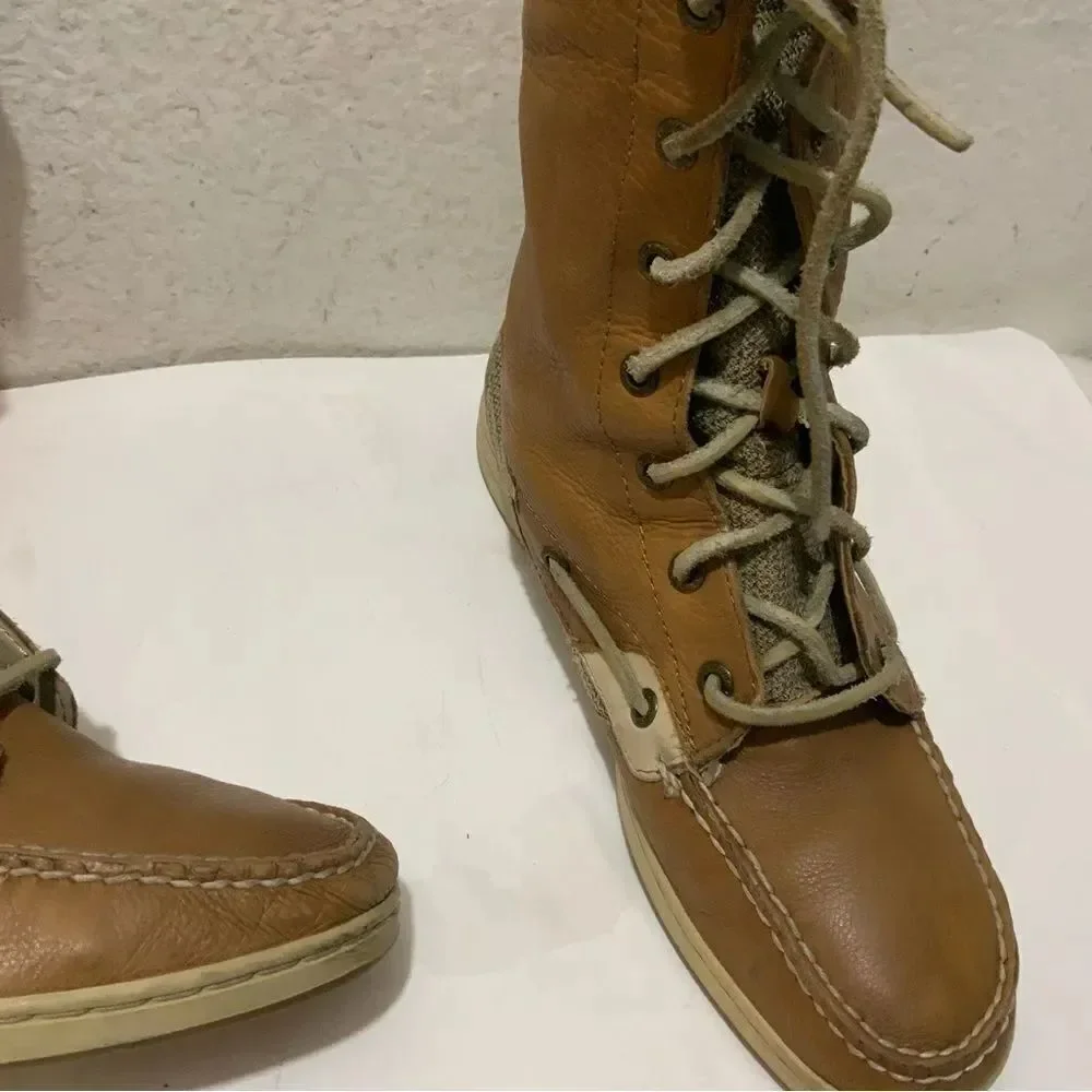 SPERRY Top-Siders LadyFish Leather Lace Up Fold Down Womens Boots 9817503 Sz 8